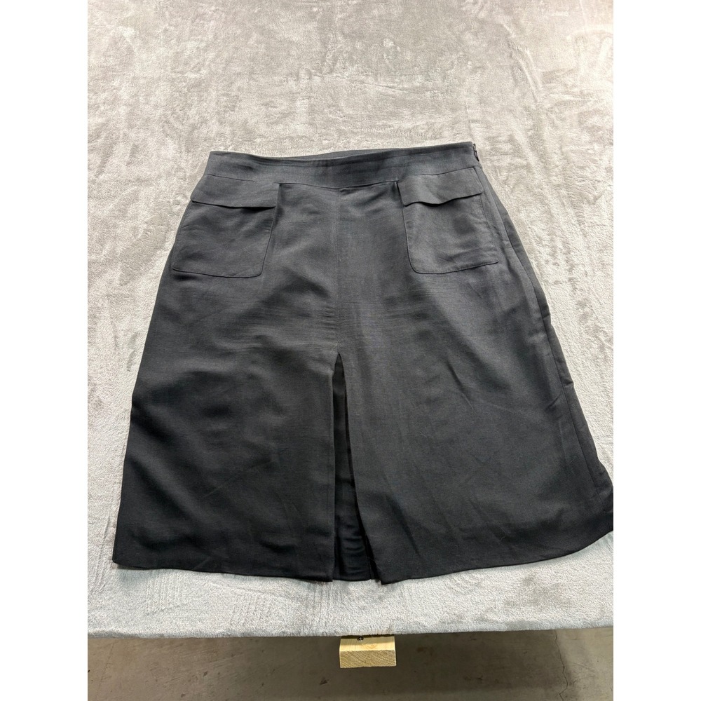Classiques Entier Womens Black Linen Blend Slit Front Flap Pocket Skirt Size 14